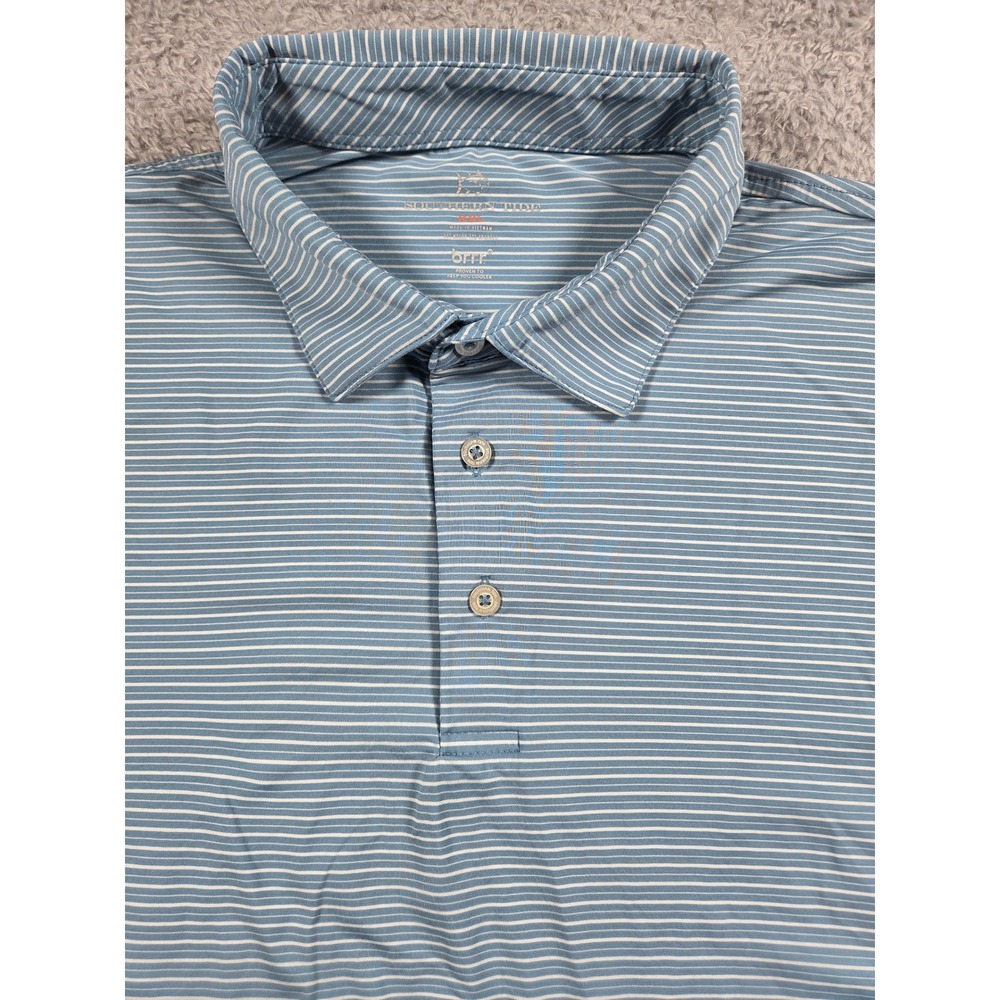 Southern Tide Polo XXL Blue Striped Mens brrr Cooling Performance Short Sleeve